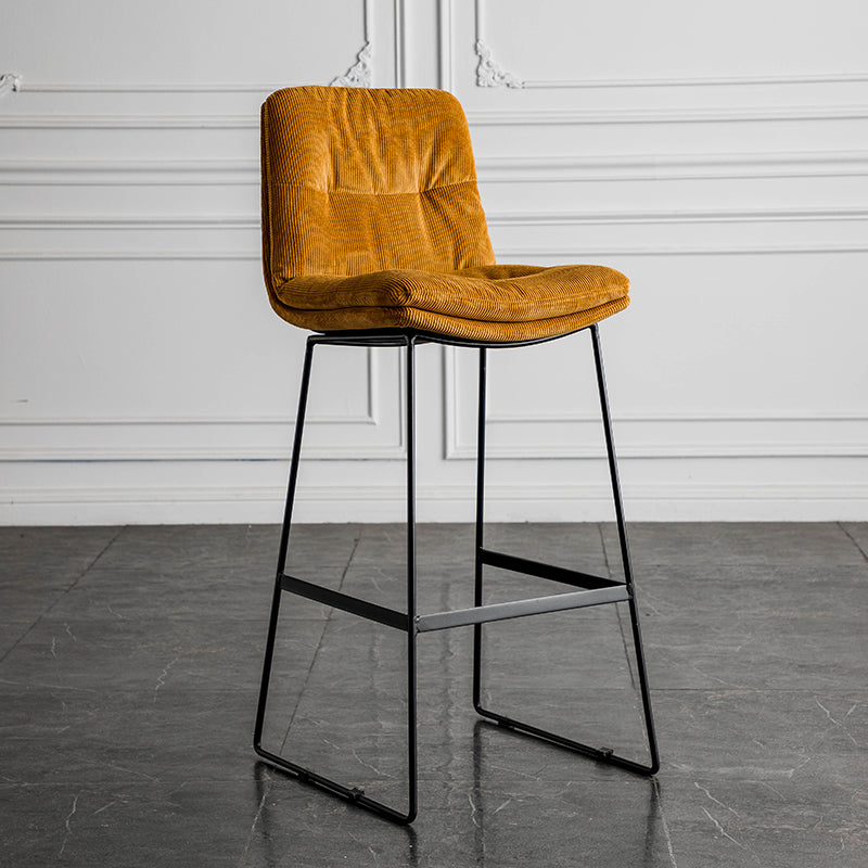 J09 Fixed-Height Bar Stool (With Bar Table Set): Tufted Leather/Corduroy, Black Metal Frame for Modern Luxe Spaces