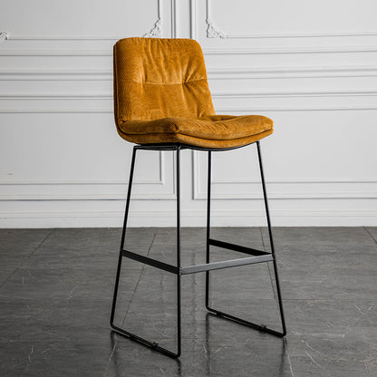Fixed-Height Bar Stool With Bar Table Set Tufted Leather/Corduroy Black Metal Frame for Modern Luxe Spaces