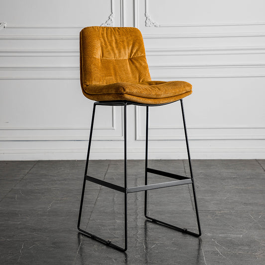 Fixed-Height Bar Stool With Bar Table Set Tufted Leather/Corduroy Black Metal Frame for Modern Luxe Spaces