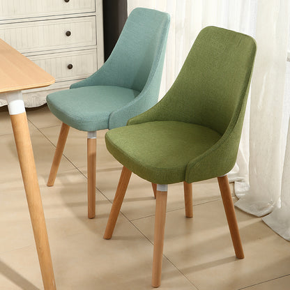 Casual Curved-Back Dining Chair Fabric Upholstery Wooden Legs & Versatile Hues