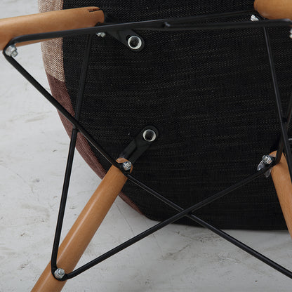 Retro Patchwork Fabric Armchair Classic Molded Back Wood-Metal Hybrid Frame & Artistic Color Blocks