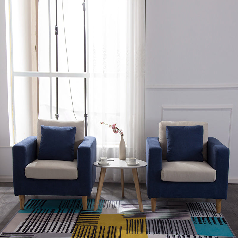 Modern Navy & Beige Fabric Loveseat - Two - Seater Sofa with Wooden Legs