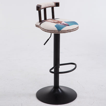 Adjustable Bar Stool Rivet-Decorated Backrest Themed Fabric/Pure Leather & Stable Disc Base