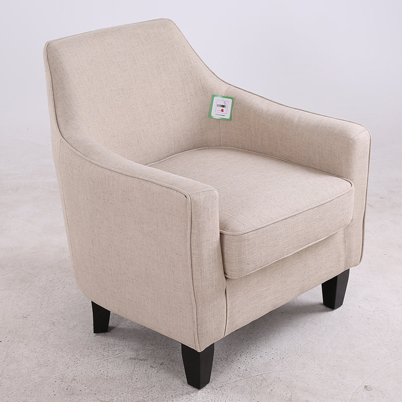 Sleek Gray Fabric Armchair Modern Contoured Design Sturdy Dark Wooden Legs Cozy Single Seater for Living Rooms & Reading Nooks