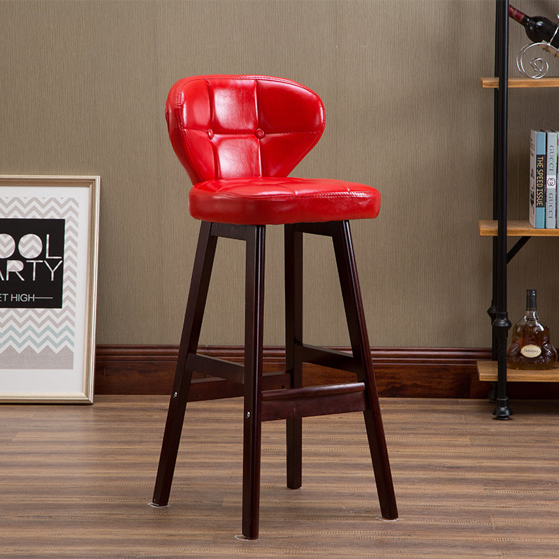 J16 Fixed-Height Tufted Leather Bar Stool: Dual-Tone Wooden Legs & Multi-Hue Upholstery for Modern/Luxe Spaces