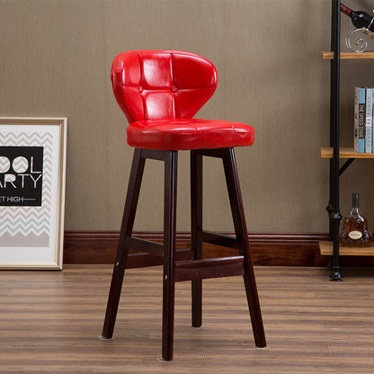 Fixed-Height Tufted Leather Bar Stool Dual-Tone Wooden Legs & Multi-Hue Upholstery for Modern/Luxe Spaces