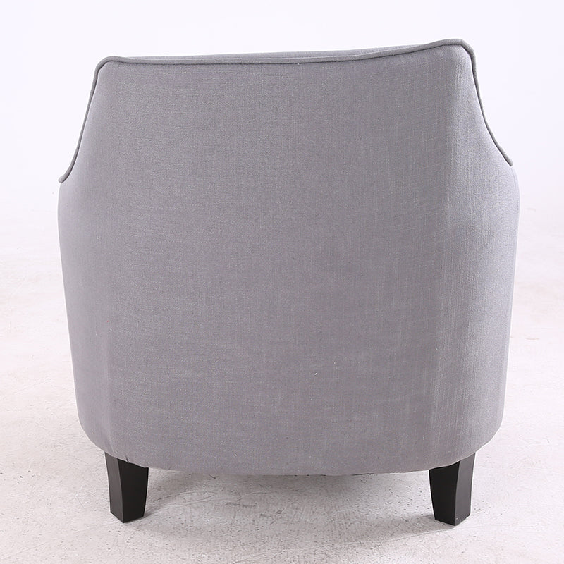 Sleek Gray Fabric Armchair: Modern Contoured Design, Sturdy Dark Wooden Legs, Cozy Single Seater for Living Rooms & Reading Nooks