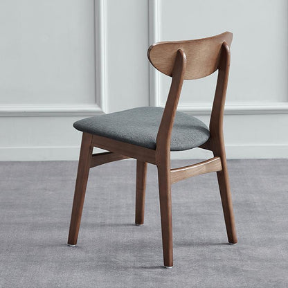 Nordic Minimalist Dining Chair Crescent Solid Wood Back Fabric Cushion & Warm Wood Finish