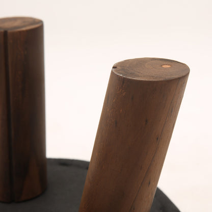 Plaid Fabric Ottoman with Wooden Legs-Rustic Round Footstool for Home Decor