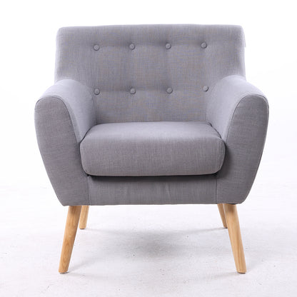 Gray Button-Tufted 2-Seater Sofa Soft Fabric Wooden Legs Modern Curved Design for Stylish Living Rooms & Cozy Apartment Areas