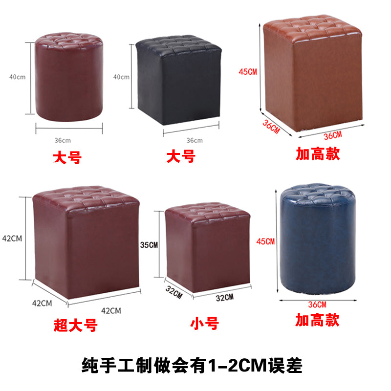 Luxury Tufted Stool: Dual-Shape Cylindrical/Square Multi-Size Options Premium Leather-Look for Living Room & Sofa Side