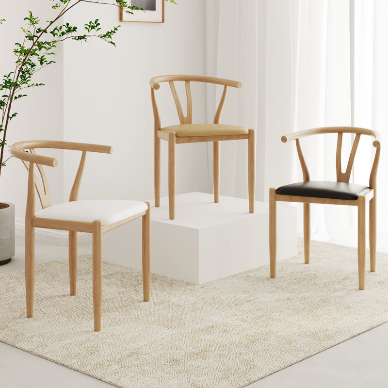 C-32-SITMOD Nordic Classic Solid Wood Dining Chair: Curved Armrest, Multi-Wood Tones & Leather Cushion