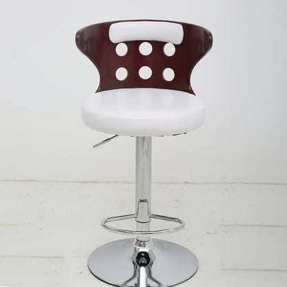Adjustable Height Bar Stool Perforated Bentwood Backrest Plush Leather Cushion & Chrome Disc Base