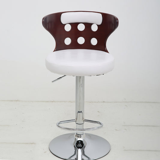 Adjustable Height Bar Stool Perforated Bentwood Backrest Plush Leather Cushion & Chrome Disc Base