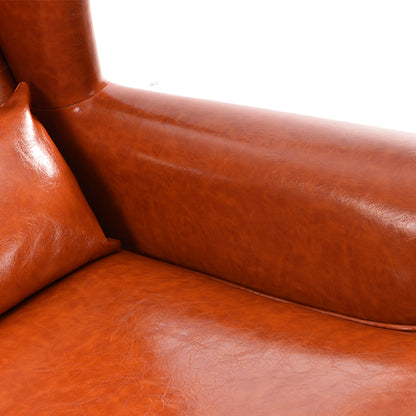 Vintage Brown Leather Wingback Armchair with Ottoman Classic Tufted Design for Living Room