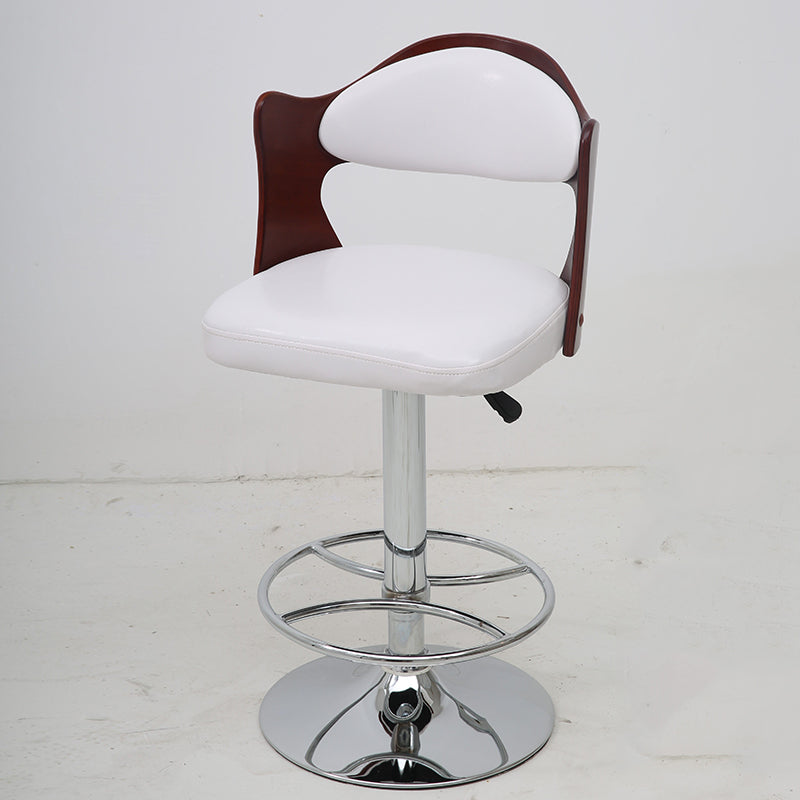 J33 Adjustable Height Bar Stool: Bentwood Cutout Backrest, Bright Leather Cushion & Chrome Disc Base