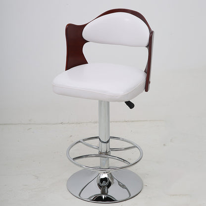 Adjustable Height Bar Stool Bentwood Cutout Backrest Bright Leather Cushion & Chrome Disc Base