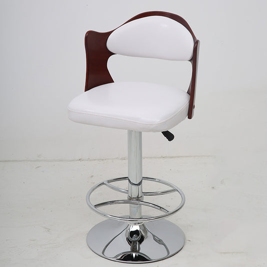 Adjustable Height Bar Stool Bentwood Cutout Backrest Bright Leather Cushion & Chrome Disc Base
