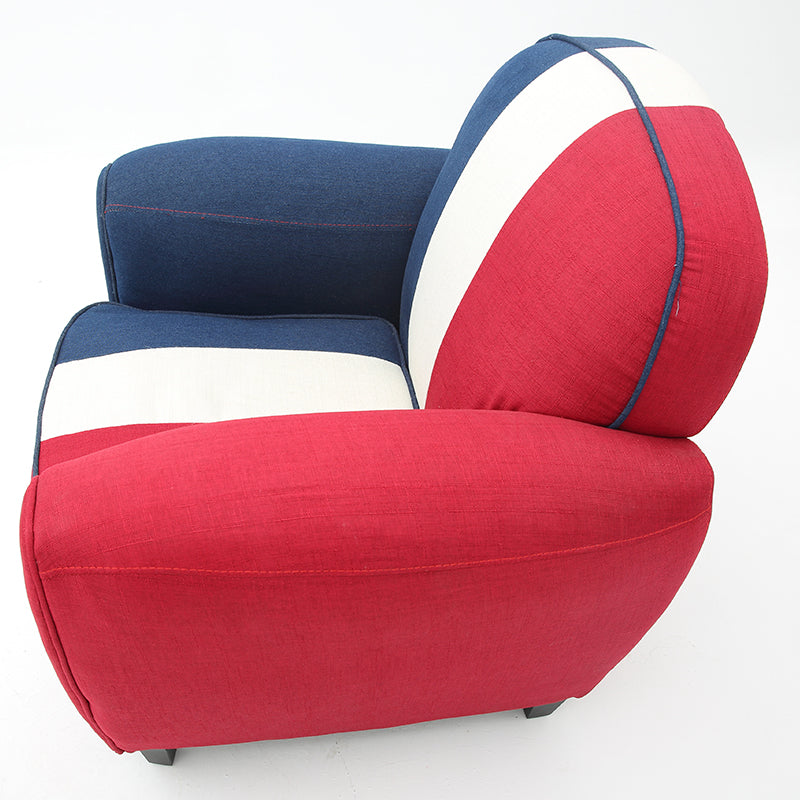 Vibrant Red, Blue & White Striped Fabric Armchair - Modern Upholstered Lounge Chair