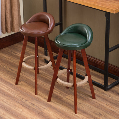 Wooden-Leg Bar Stool Fabric/Leather Upholstery Hemp Footrest for Retro & Themed Spaces