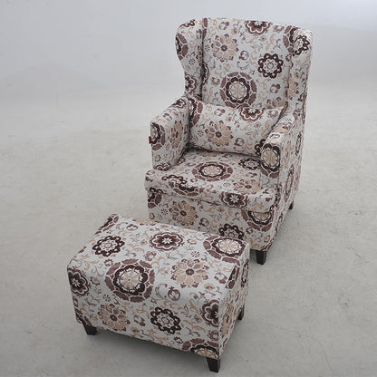 Modern Brown Wingback Armchair: Upholstered Fabric with White Geometric Crackle Pattern, Single Seater for Stylish Living Room/Office Decor