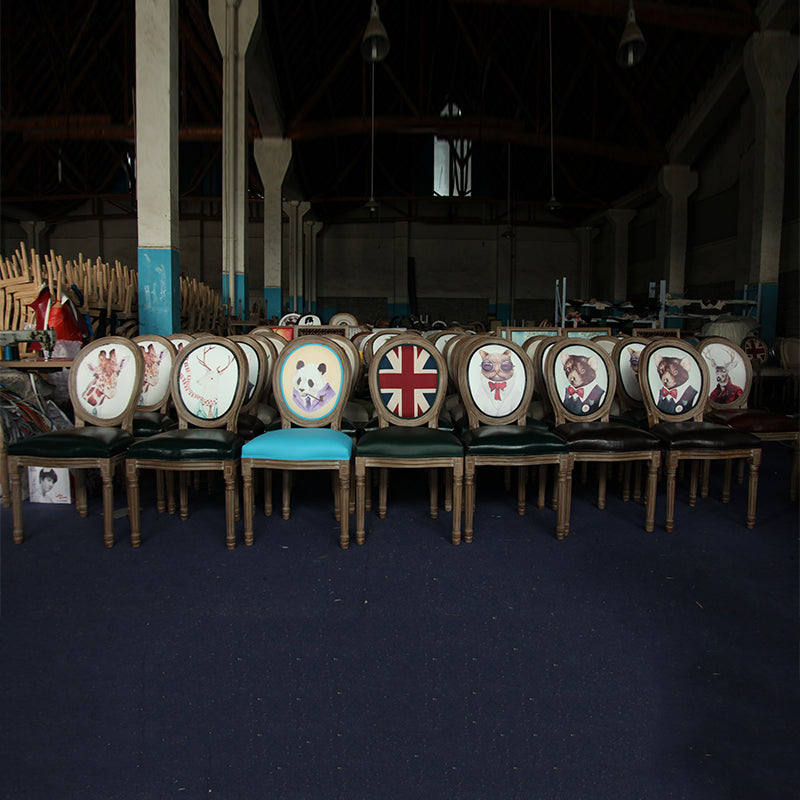 Vintage Wooden Chair with Deer Illustration Upholstered Seat for Dining/Living Room