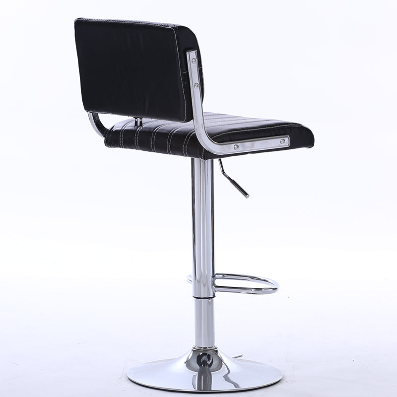 J20 Adjustable Height Bar Stool (With Bar Table Set): Striped Leather Upholstery, Chrome Frame & Stable Disc Base