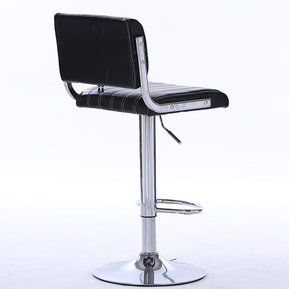 Adjustable Height Bar Stool With Bar Table Set Striped Leather Upholstery Chrome Frame & Stable Disc Base