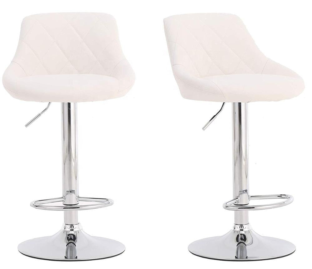 J38 Adjustable Height Bar Stool: Diamond-Quilted Upholstery, Chrome Lift Pole & Disc Base