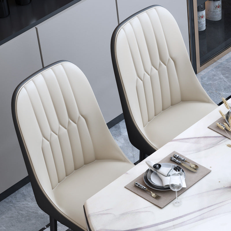 Luxury Contrast Dining Chair Stitched Back Detail Gold-Accent Legs & Leather Upholstery for Modern Dining Spaces