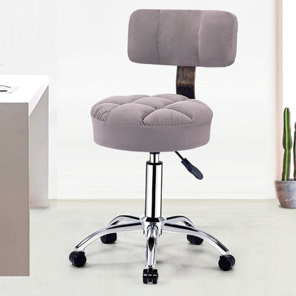 Adjustable Caster Stool Tufted Fabric Seat Optional Backrest & Footrest Ring