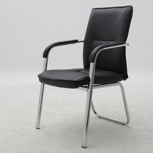 Conference Office Chair Mid-Back Ergonomic Visitor Chair with Breathable PU Leather, Chrome Steel Frame Fixed Bow Base Black Office Chair for Meeting Rooms & Reception Areas
