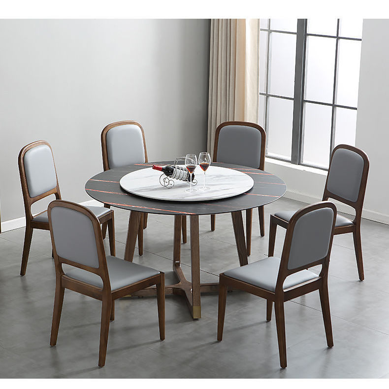 C-22-SITMOD Minimalist Light Luxury Dining Chair: Walnut Wood Frame, Padded Leather Upholstery & Curved Back Design