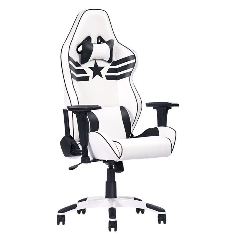 Captain America-Themed Gaming Chair Racing-Style Ergonomic Reclining Chair with Star-Stripe Emblem