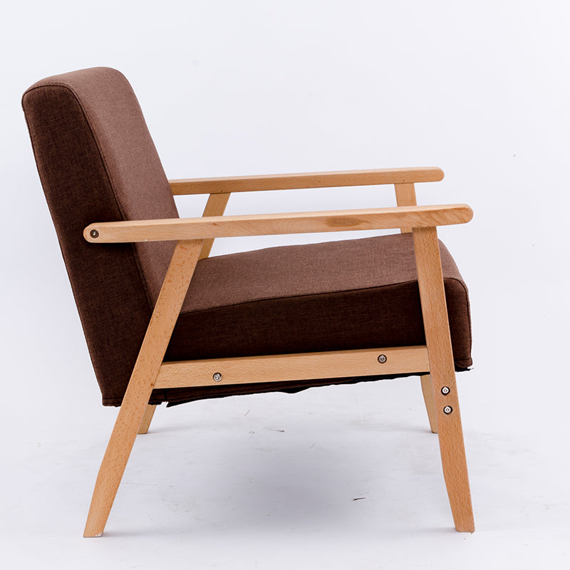 Modern Purple Fabric Lounge Chair with Light Wooden Frame - Stylish Upholstered Seating