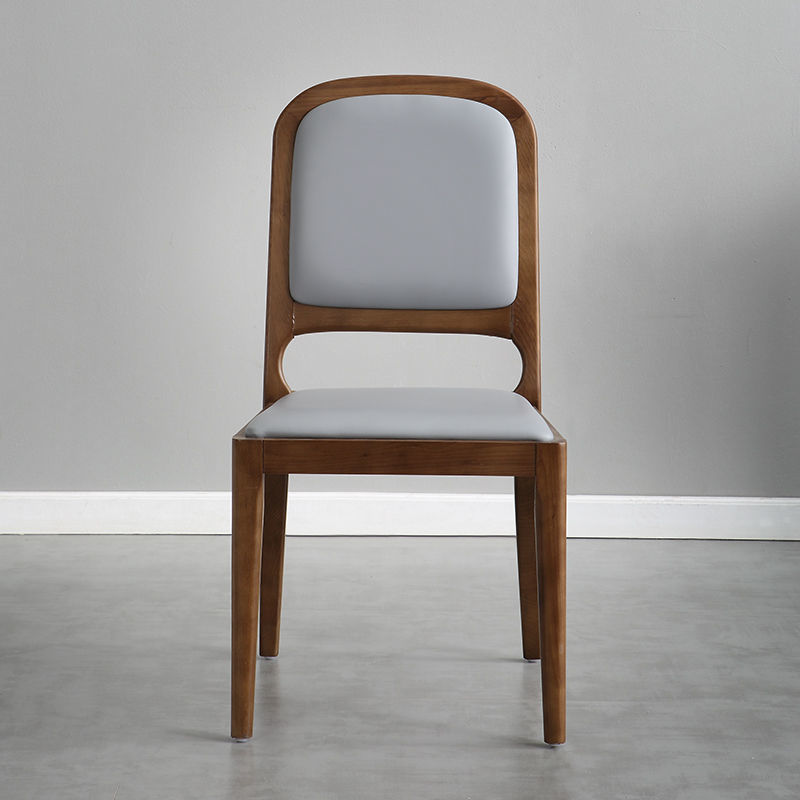 C-22-SITMOD Minimalist Light Luxury Dining Chair: Walnut Wood Frame, Padded Leather Upholstery & Curved Back Design