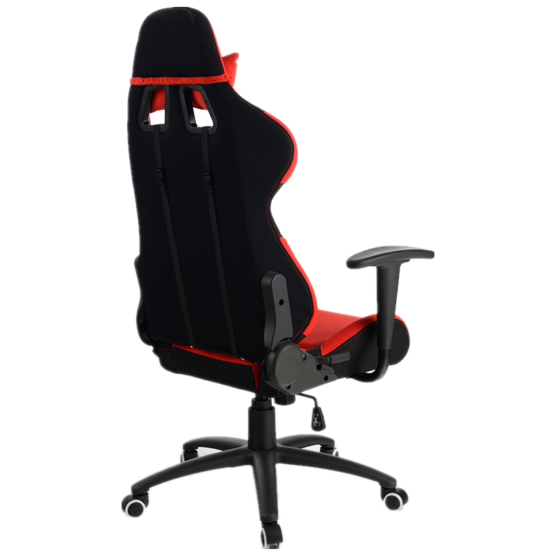 Fabric Gaming Chair High-Back Racing Style with Red-Black Color Blocking & Breathable Upholstery