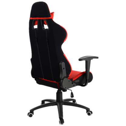 Fabric Gaming Chair High-Back Racing Style with Red-Black Color Blocking & Breathable Upholstery