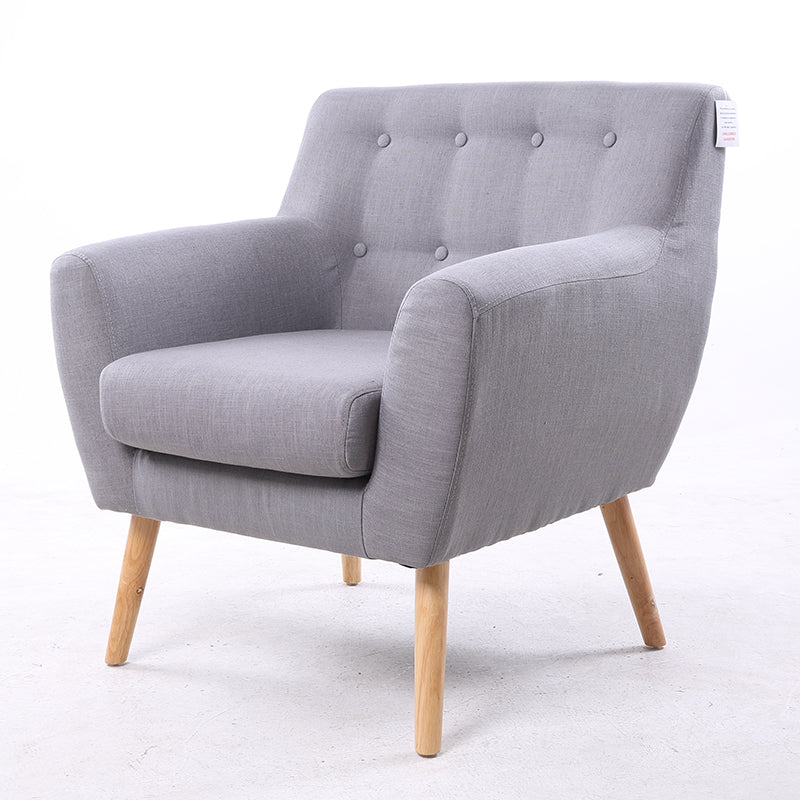 Gray Button-Tufted 2-Seater Sofa: Soft Fabric, Wooden Legs, Modern Curved Design for Stylish Living Rooms & Cozy Apartment Areas