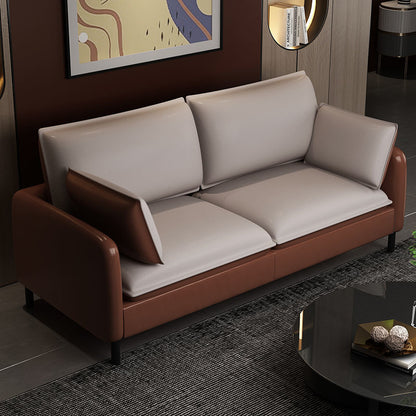 Modern Two-Tone Leather Sofa Modular Set Houndstooth Pattern Options Slim Metal Legs