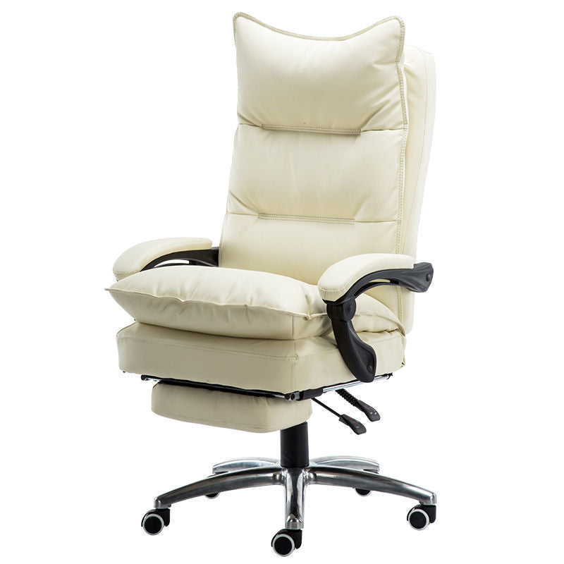 Brown Leather High-Back Office Chair Built-in Footrest Adjustable Plush Ergonomic Support for Home Work Relaxation & Cozy Lounging Sessions