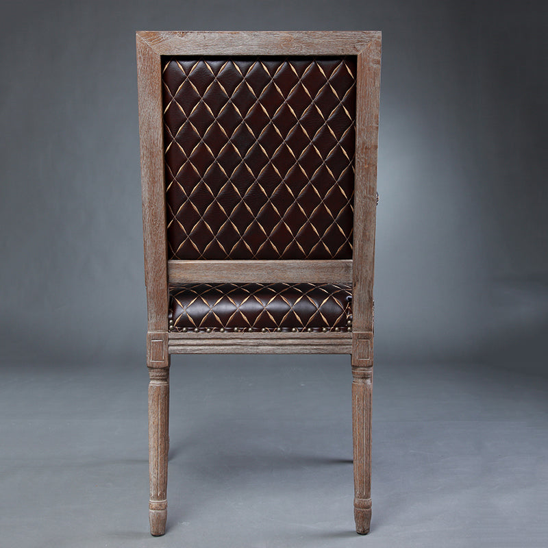 Vintage Distressed Wood & Leather Armchair with Diamond Stitching Classic Elegant Design for Living Room