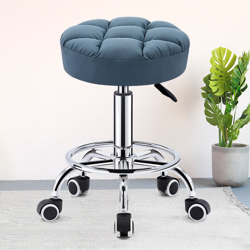 Adjustable Caster Stool Tufted Fabric Seat Optional Backrest & Footrest Ring