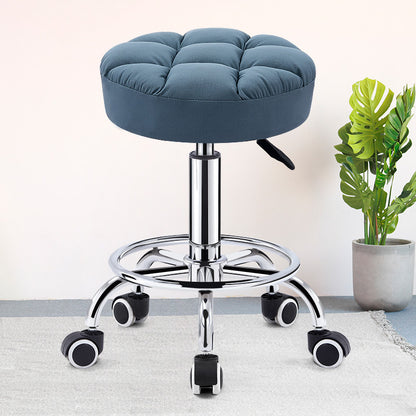 Adjustable Caster Stool Tufted Fabric Seat Optional Backrest & Footrest Ring