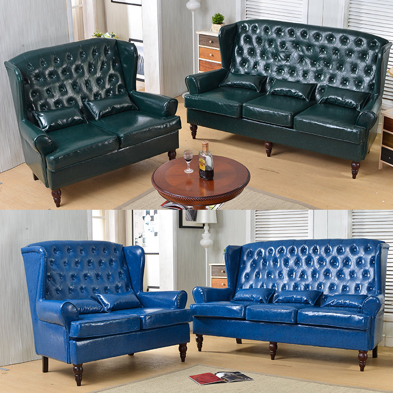 Vintage Brown Leather Wingback Armchair with Ottoman Classic Tufted Design for Living Room