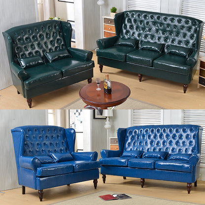 Vintage Brown Leather Wingback Armchair with Ottoman Classic Tufted Design for Living Room