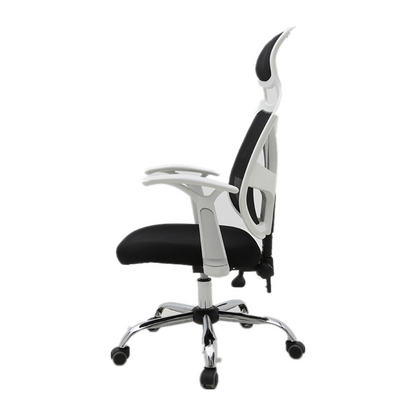 High-Back Ergonomic Mesh Office Chair Adjustable Headrest Desk Chair with Breathable Mesh 360° Swivel & Height Adjustment  Black & White Office Chair for Home & Gaming