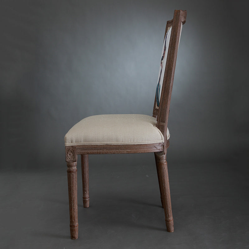 Vintage Wooden Chair with Deer Illustration Upholstered Seat for Dining/Living Room