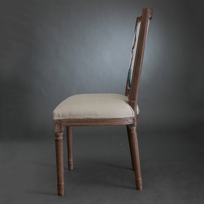 Vintage Wooden Chair with Deer Illustration Upholstered Seat for Dining/Living Room