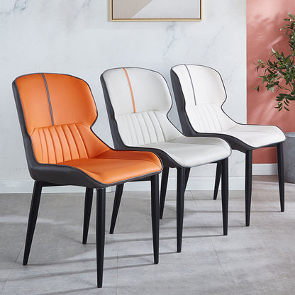 Modern Contrast-Color Dining Chair Leather Upholstery Curved Back Striped Detail for Stylish Dining Spaces